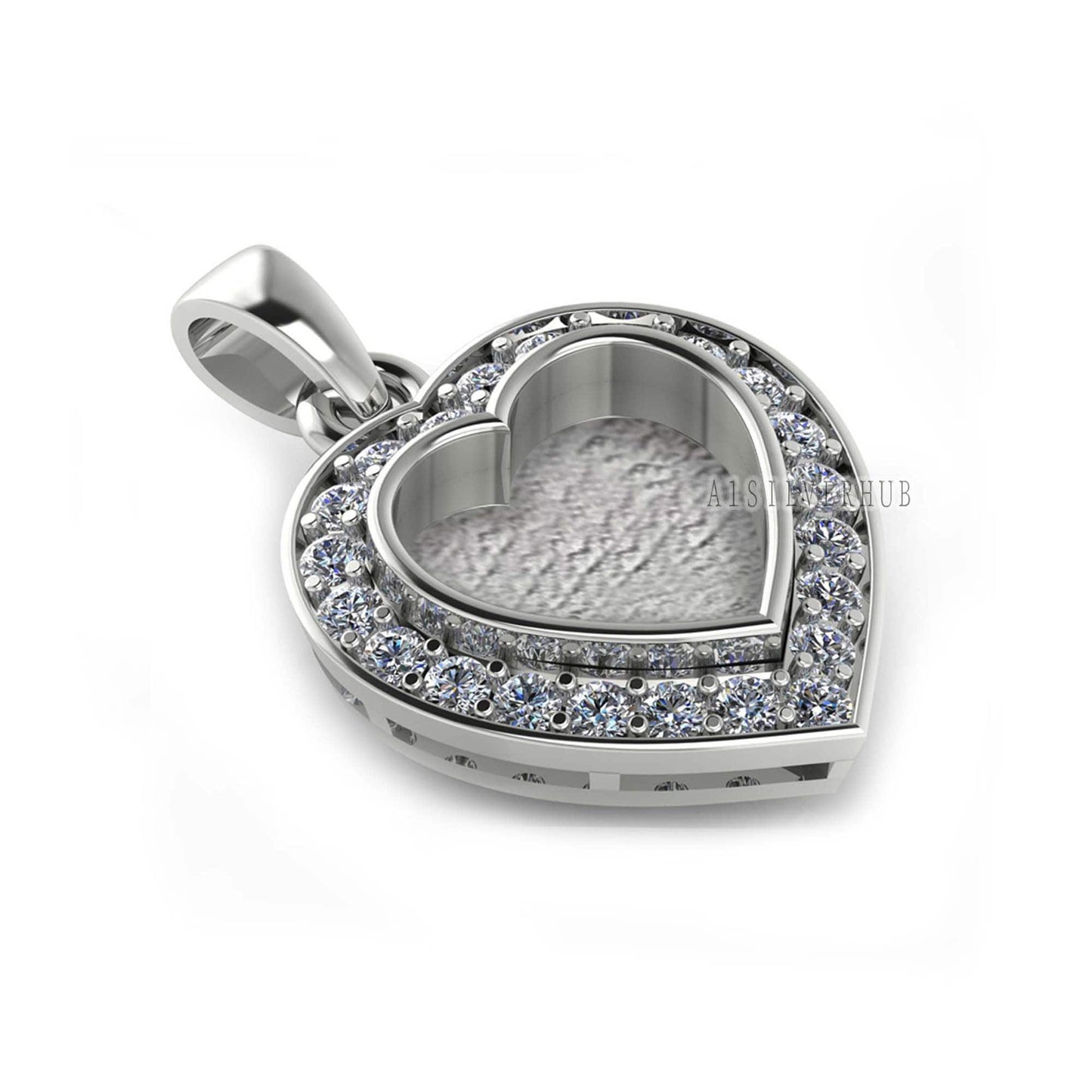 Heart Shape Blank Bezel Pendant with Zircon Setted, 925 Sterling Silver Pendant, Good for Resin & Ashes Work, Memorial Jewellery Crafts