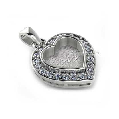Heart Shape Blank Bezel Pendant with Zircon Setted, 925 Sterling Silver Pendant, Good for Resin & Ashes Work, Memorial Jewellery Crafts