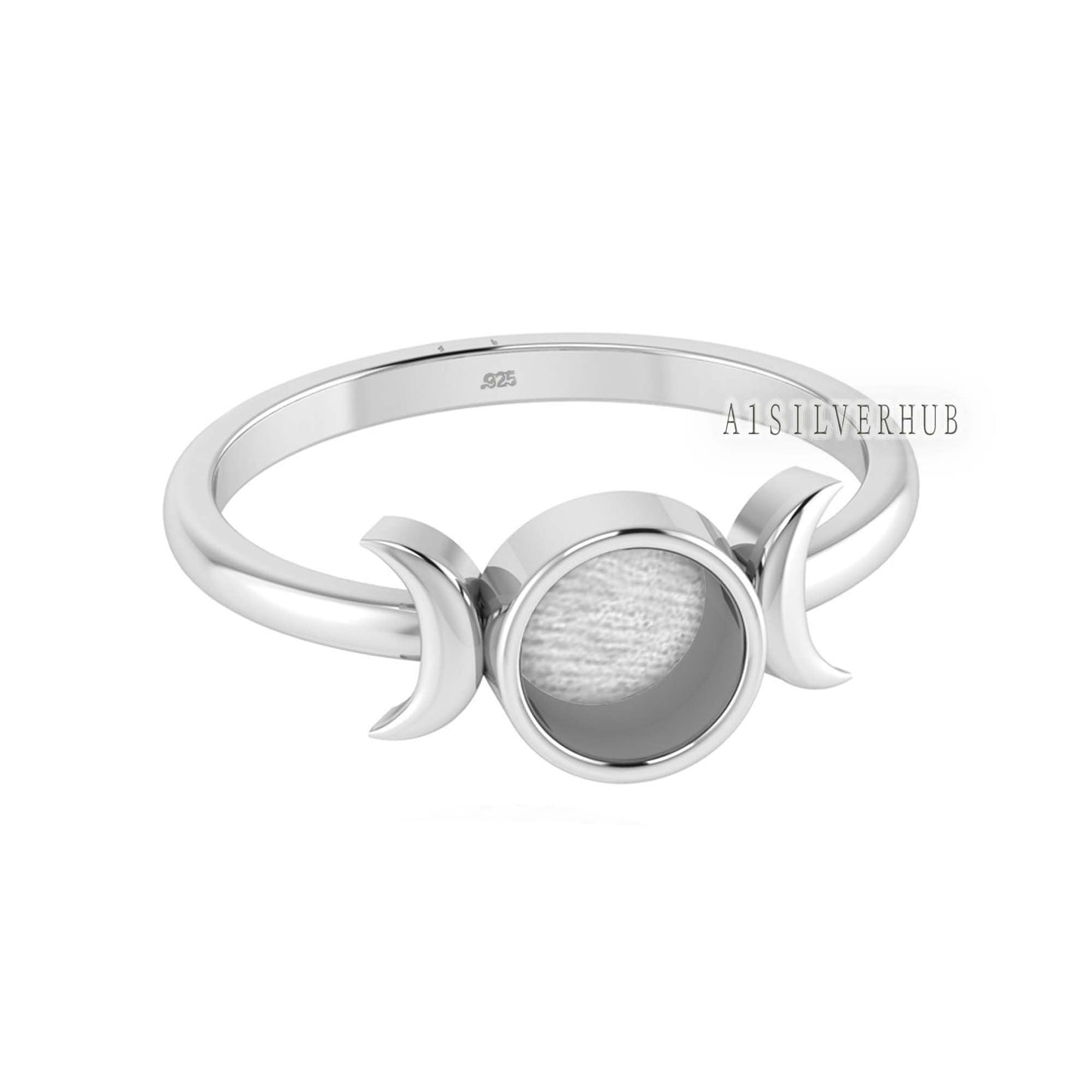 925 Sterling Solid Silver Half Moon with 6mm Round Shape Blank Bezel Ring Setting, Good for Resin & Ashes Work,Keepsake Breastmilk DIY Craft