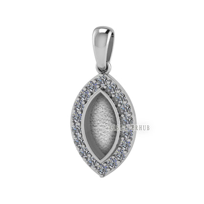 Marquise Shape 6x12mm Blank Bezel Pendant with CZ Setted, 925 Sterling Silver Pendant, Good for Resin & Ashes Work, Keepsake Jewelry Crafts