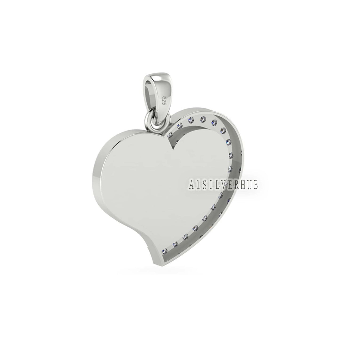 Heart Shape Blank Bezel Pendant with Zircon Setted, 925 Sterling Silver Pendant, Good for Crushed Opal, Resin & Ashes Work, Keepsake Jewelry