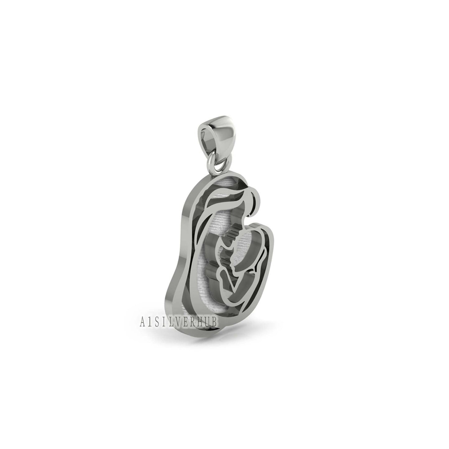 925 Sterling Silver Mother Kissing Baby Blank Bezel Pendant Setting, For Pour Resin, Breastmilk DIY, Keepsake Jewelry, Memorial Jewellery