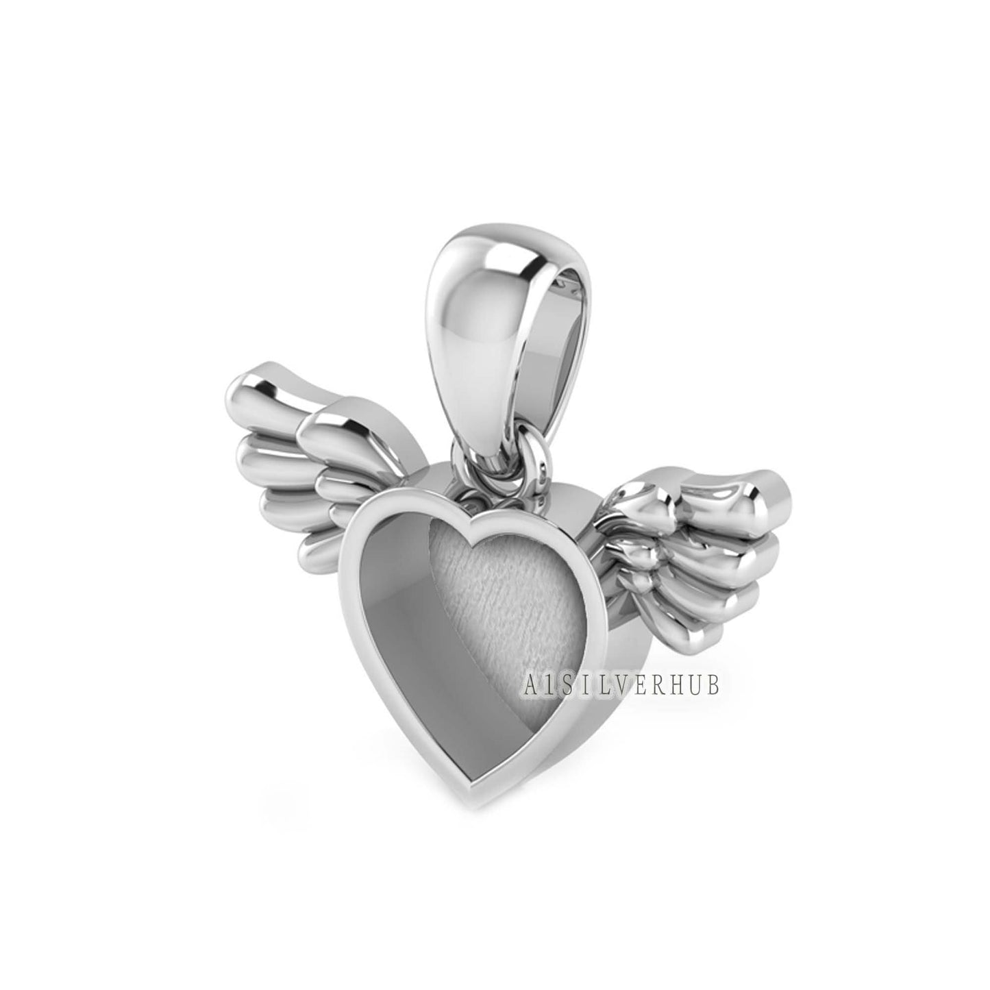 Angel Wings with Heart Shape Blank Bezel Pendant Setting, 925 Sterling Silver, Good for Resin & Ashes Work, Keepsake/Breastmilk DIY, Locket