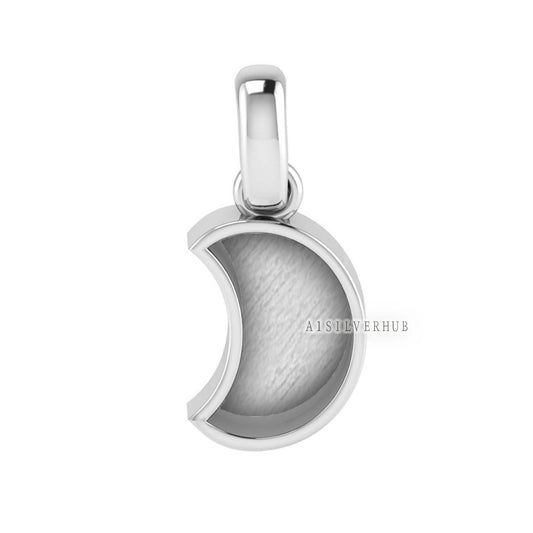 925 Sterling Solid Silver Half Moon Shape DIY Breastmilk/Keepsake Pendant Setting, Good for Resin & Ashes Work, Memorial Locket, DIY Charms