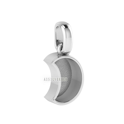 925 Sterling Solid Silver Half Moon Shape DIY Breastmilk/Keepsake Pendant Setting, Good for Resin & Ashes Work, Memorial Locket, DIY Charms