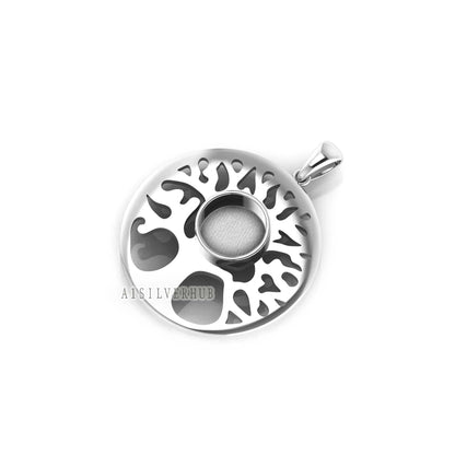 925 Sterling Silver Tree of Life Round Blank Bezel Pendant Settings, For Pour Resin & Ashes Work, Keepsake/Breastmilk Memorial Jewelry, DIY
