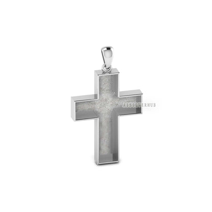 925 Sterling Solid Silver Cross Shape Blank Bezel Pendant Setting, Good for Resin & Ashes Work, Keepsake Memorial, Breast Milk DIY Crafts