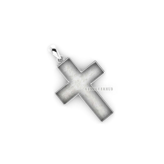 925 Sterling Solid Silver Cross Shape Blank Bezel Pendant Setting, Good for Resin & Ashes Work, Keepsake Memorial, Breast Milk DIY Crafts