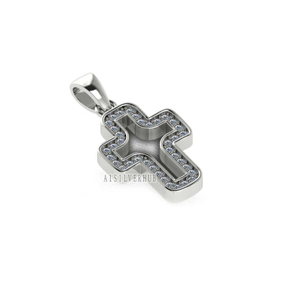 925 Sterling Solid Silver Blank Bezel Cross Pendant with Zircon Setted, Good for Crushed Opal, Resin & Ashes Work, Keepsake Breastmilk DIY