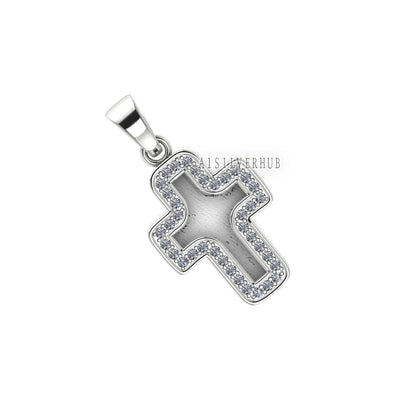925 Sterling Solid Silver Blank Bezel Cross Pendant with Zircon Setted, Good for Crushed Opal, Resin & Ashes Work, Keepsake Breastmilk DIY