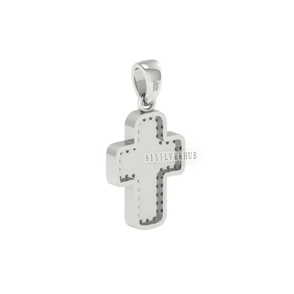925 Sterling Solid Silver Blank Bezel Cross Pendant with Zircon Setted, Good for Crushed Opal, Resin & Ashes Work, Keepsake Breastmilk DIY
