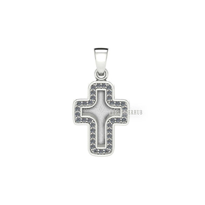 925 Sterling Solid Silver Blank Bezel Cross Pendant with Zircon Setted, Good for Crushed Opal, Resin & Ashes Work, Keepsake Breastmilk DIY