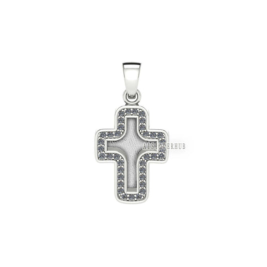 925 Sterling Solid Silver Blank Bezel Cross Pendant with Zircon Setted, Good for Crushed Opal, Resin & Ashes Work, Keepsake Breastmilk DIY