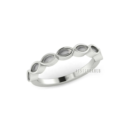 925 Sterling Silver 2x4mm Marquise Blank Bezel Half Eternity Band Ring, Good for Resin & Ashes Work, Breastmilk/Keepsake DIY, Crafts Supply