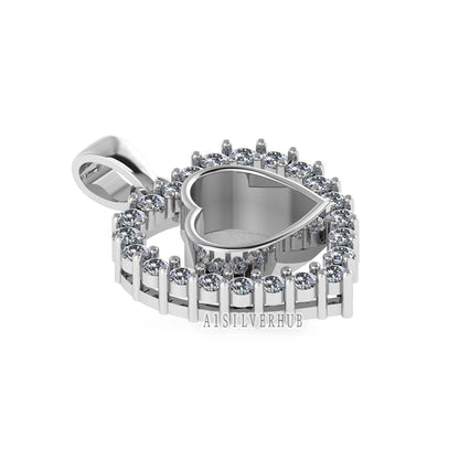 Heart with Zircon Setted 8mm Blank Bezel Pendant, 925 Sterling Silver, Good for Stone, Resin & Ashes Work, Breast Milk DIY, Keepsake Locket