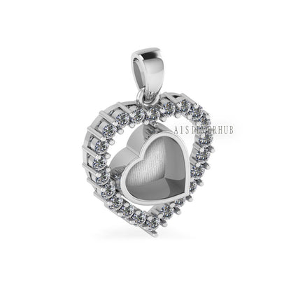 Heart with Zircon Setted 8mm Blank Bezel Pendant, 925 Sterling Silver, Good for Stone, Resin & Ashes Work, Breast Milk DIY, Keepsake Locket