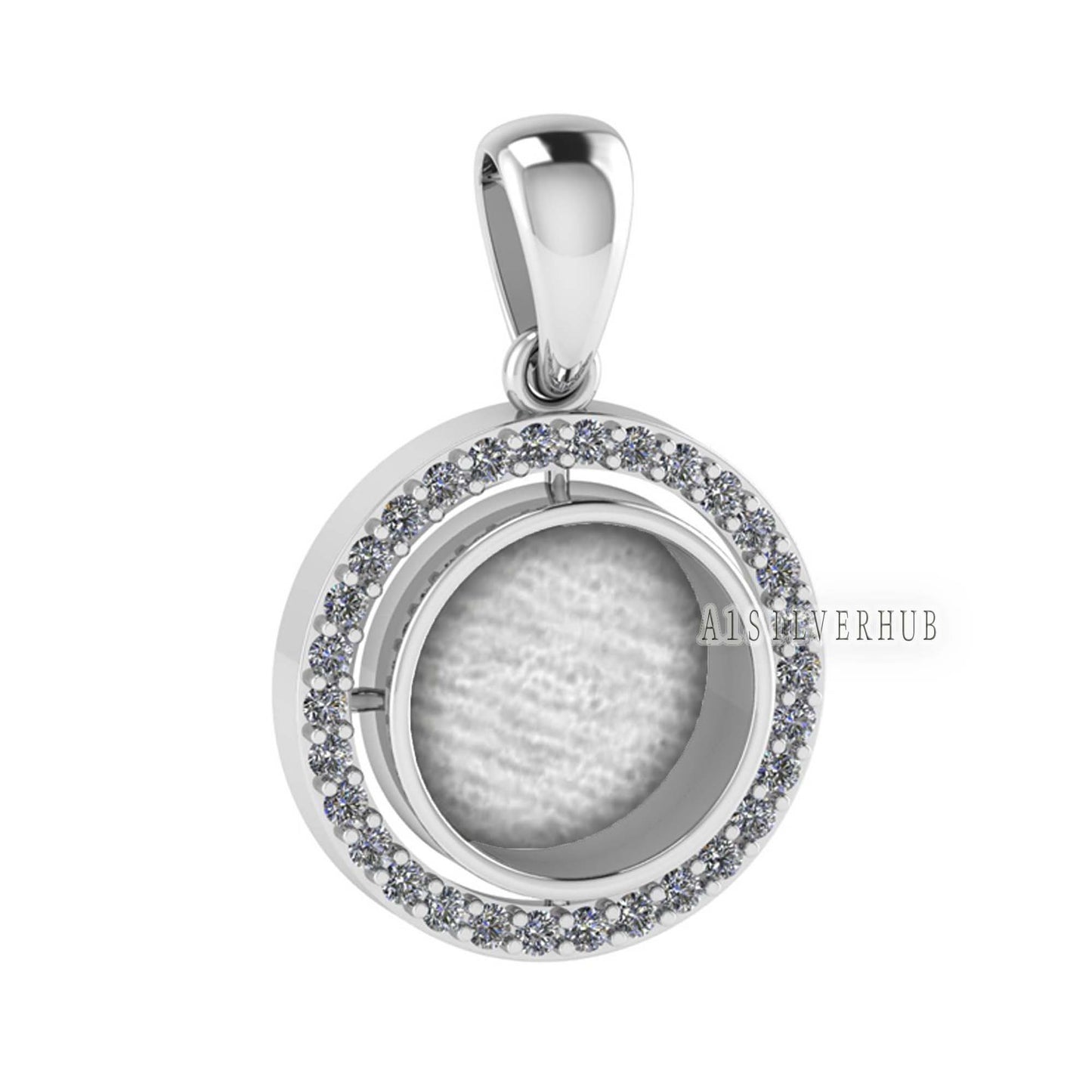 925 Sterling Silver Blank Bezel Round 10mm Surrounded with Zircon Pendant Settings, Good for Resin & Ashes Work, Keepsake, Breast Milk Craft