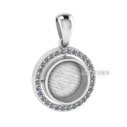 925 Sterling Silver Blank Bezel Round 10mm Surrounded with Zircon Pendant Settings, Good for Resin & Ashes Work, Keepsake, Breast Milk Craft