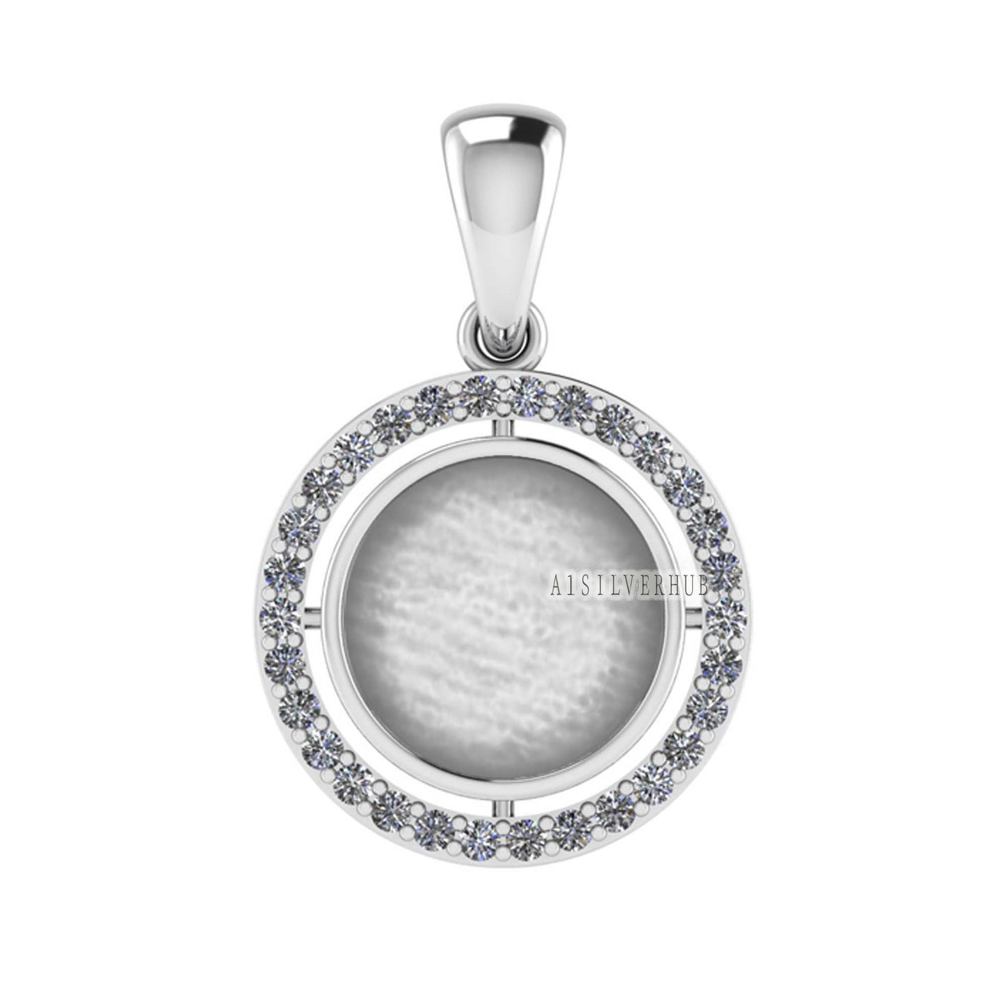 925 Sterling Silver Blank Bezel Round 10mm Surrounded with Zircon Pendant Settings, Good for Resin & Ashes Work, Keepsake, Breast Milk Craft