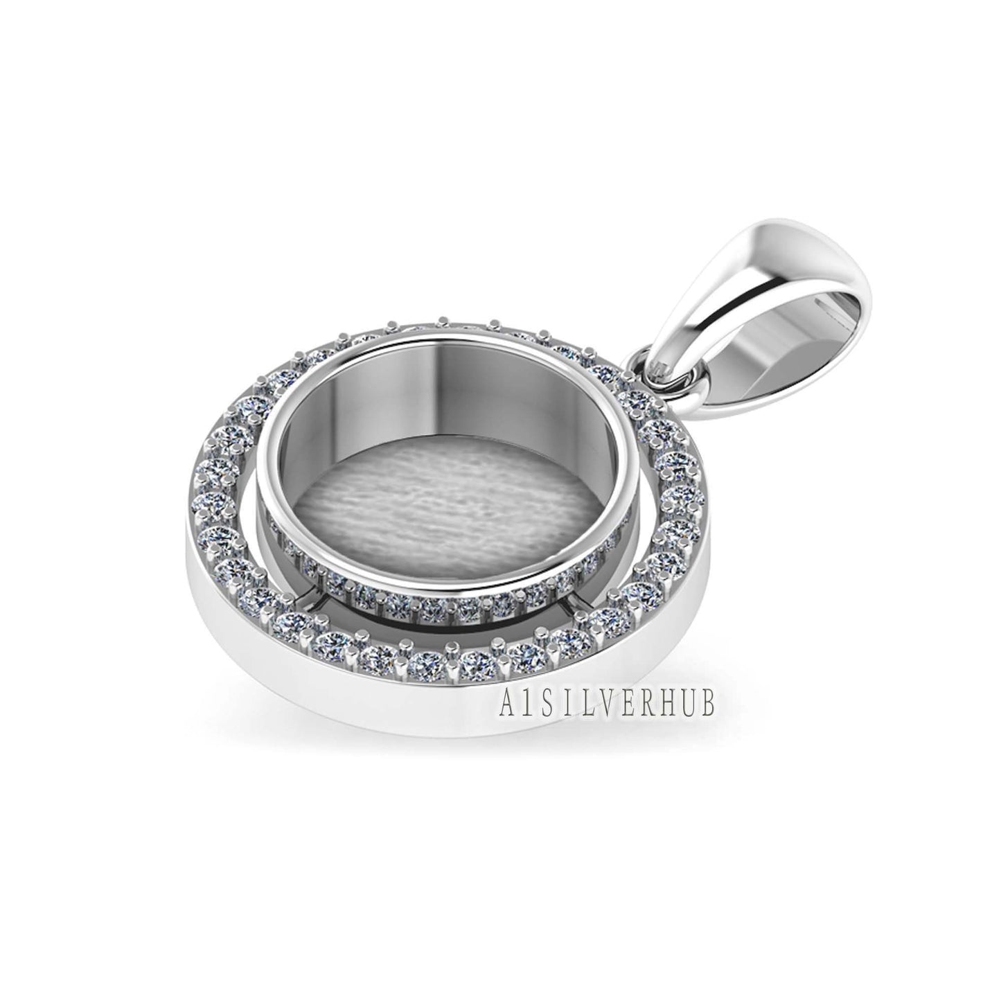 925 Sterling Silver Blank Bezel Round 10mm Surrounded with Zircon Pendant Settings, Good for Resin & Ashes Work, Keepsake, Breast Milk Craft