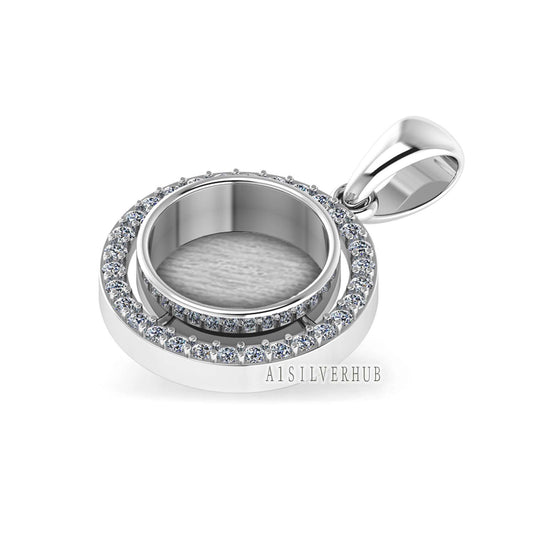 925 Sterling Silver Blank Bezel Round 10mm Surrounded with Zircon Pendant Settings, Good for Resin & Ashes Work, Keepsake, Breast Milk Craft