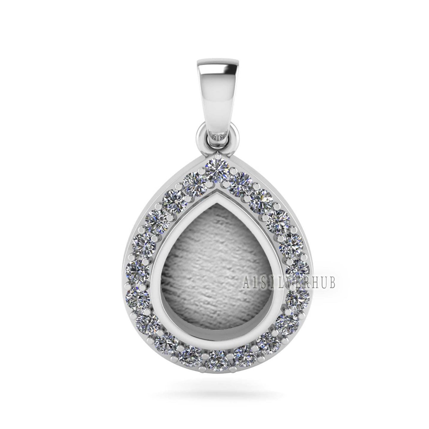 Pear Shape 8x10mm Blank Bezel Pendant Surrounded with CZ, 925 Sterling Silver Pendant, Good for Resin & Ashes Work, Keepsake Jewellery Craft