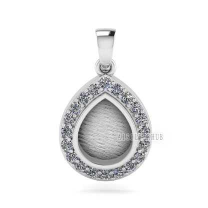 Pear Shape 8x10mm Blank Bezel Pendant Surrounded with CZ, 925 Sterling Silver Pendant, Good for Resin & Ashes Work, Keepsake Jewellery Craft