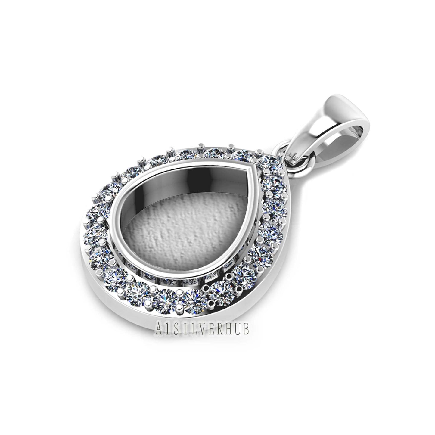 Pear Shape 8x10mm Blank Bezel Pendant Surrounded with CZ, 925 Sterling Silver Pendant, Good for Resin & Ashes Work, Keepsake Jewellery Craft