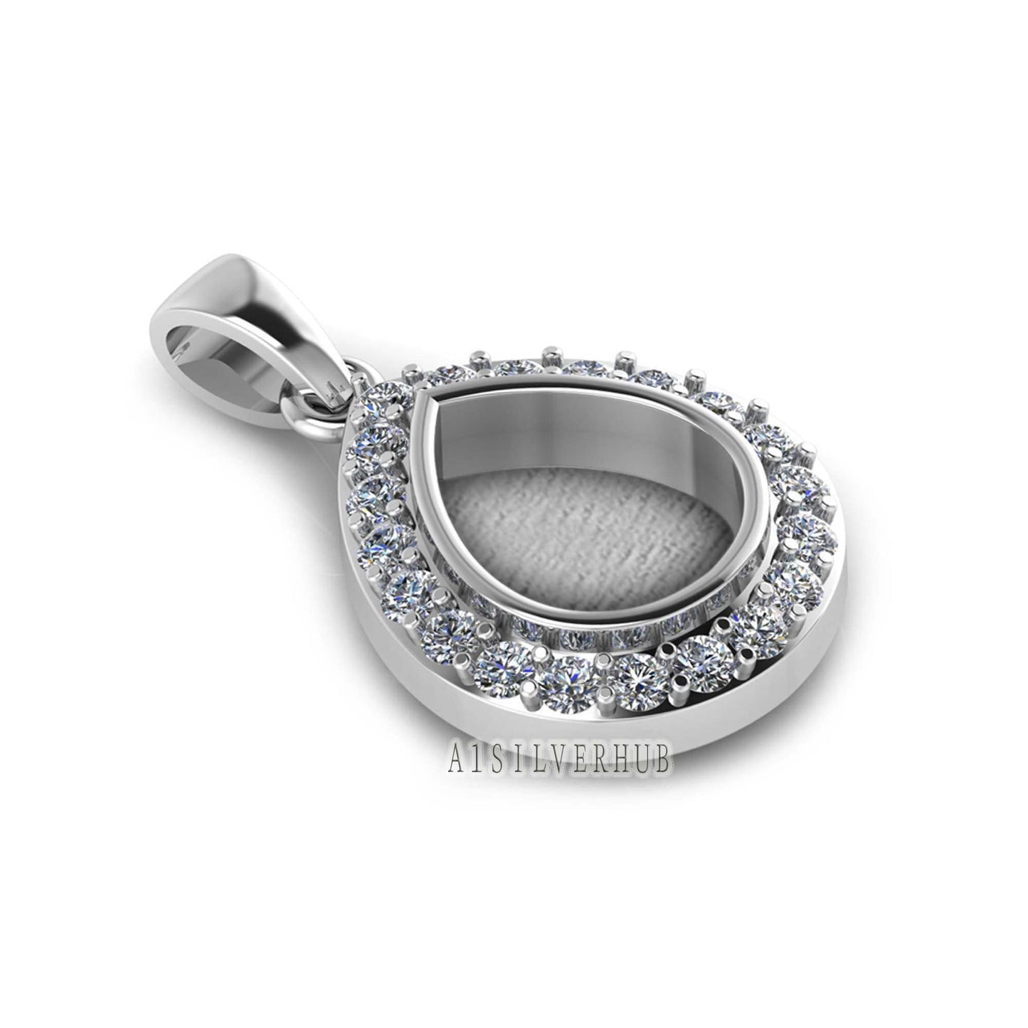 Pear Shape 8x10mm Blank Bezel Pendant Surrounded with CZ, 925 Sterling Silver Pendant, Good for Resin & Ashes Work, Keepsake Jewellery Craft