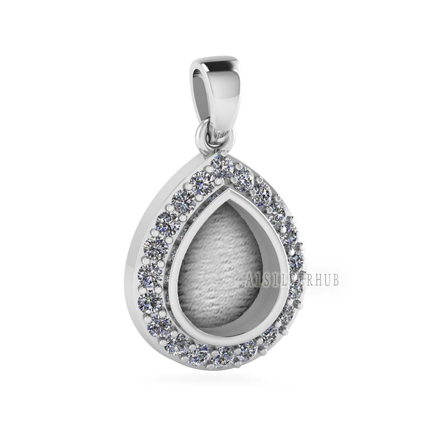 Pear Shape 8x10mm Blank Bezel Pendant Surrounded with CZ, 925 Sterling Silver Pendant, Good for Resin & Ashes Work, Keepsake Jewellery Craft