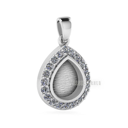 Pear Shape 8x10mm Blank Bezel Pendant Surrounded with CZ, 925 Sterling Silver Pendant, Good for Resin & Ashes Work, Keepsake Jewellery Craft