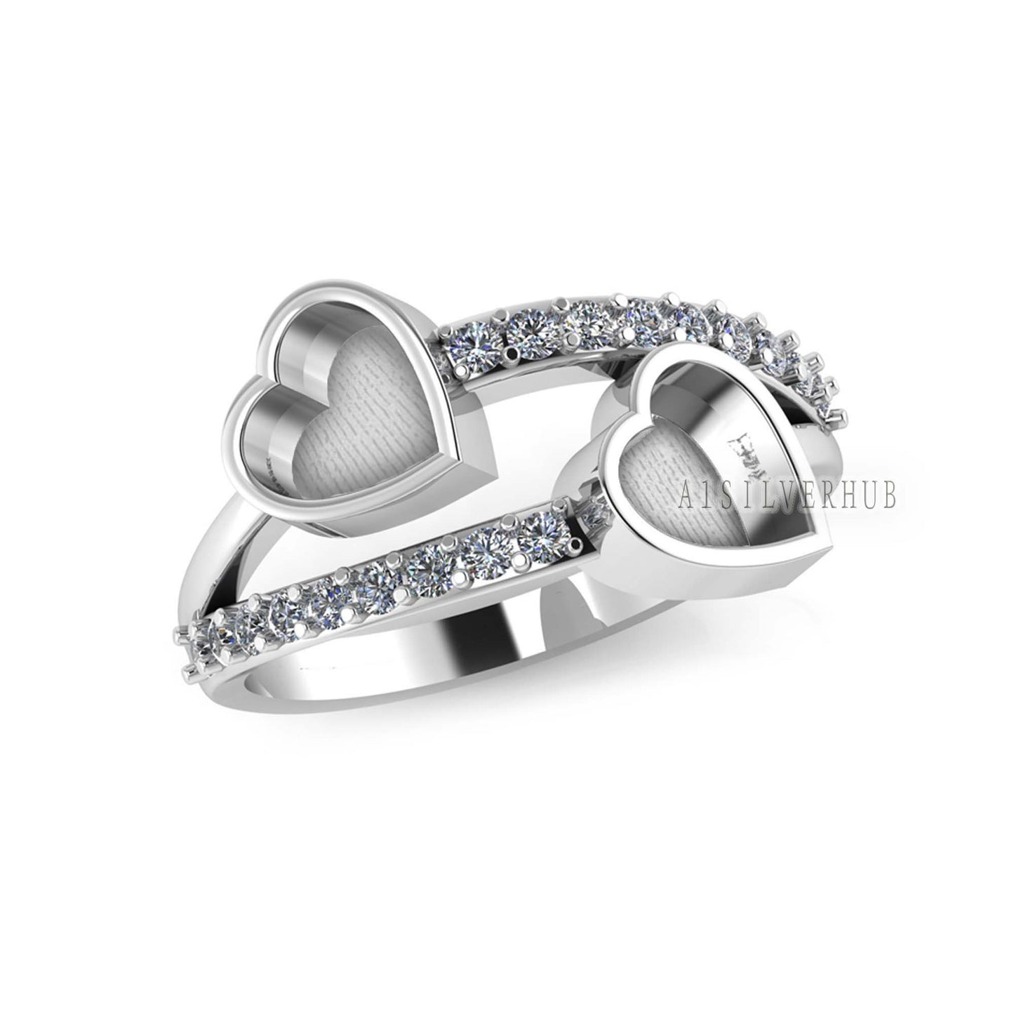 925 Sterling Solid Silver Heart Shape 6mm Blank Bezel with Zircon Setted Ring, Good for Stone, Resin & Ashes Work, Keepsake Breastmilk DIY