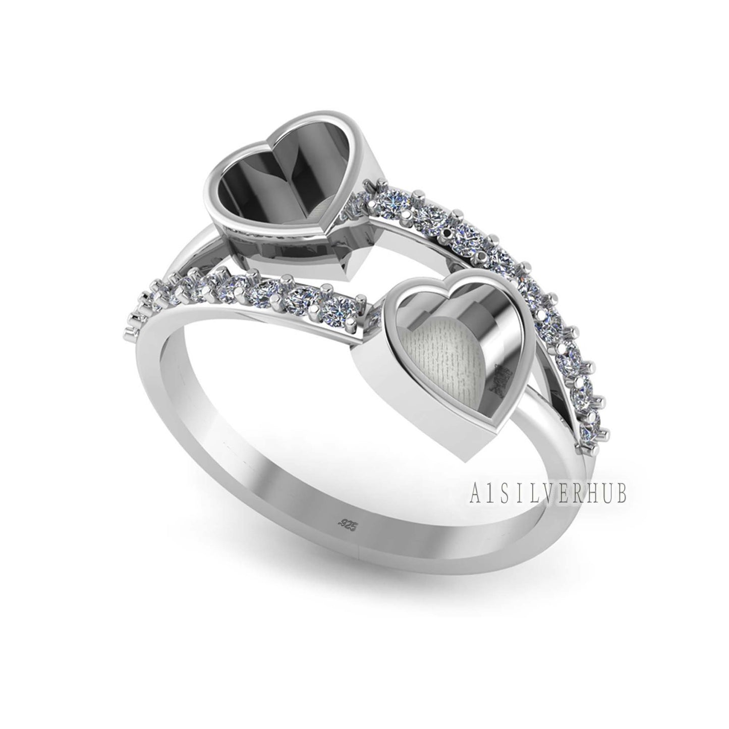 925 Sterling Solid Silver Heart Shape 6mm Blank Bezel with Zircon Setted Ring, Good for Stone, Resin & Ashes Work, Keepsake Breastmilk DIY