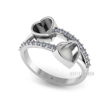 925 Sterling Solid Silver Heart Shape 6mm Blank Bezel with Zircon Setted Ring, Good for Stone, Resin & Ashes Work, Keepsake Breastmilk DIY