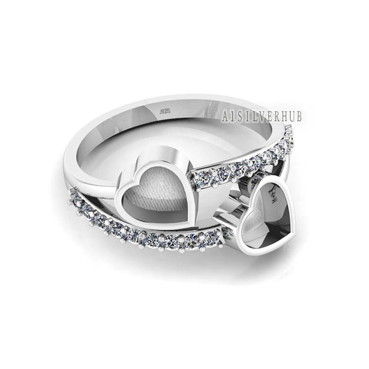 925 Sterling Solid Silver Heart Shape 6mm Blank Bezel with Zircon Setted Ring, Good for Stone, Resin & Ashes Work, Keepsake Breastmilk DIY