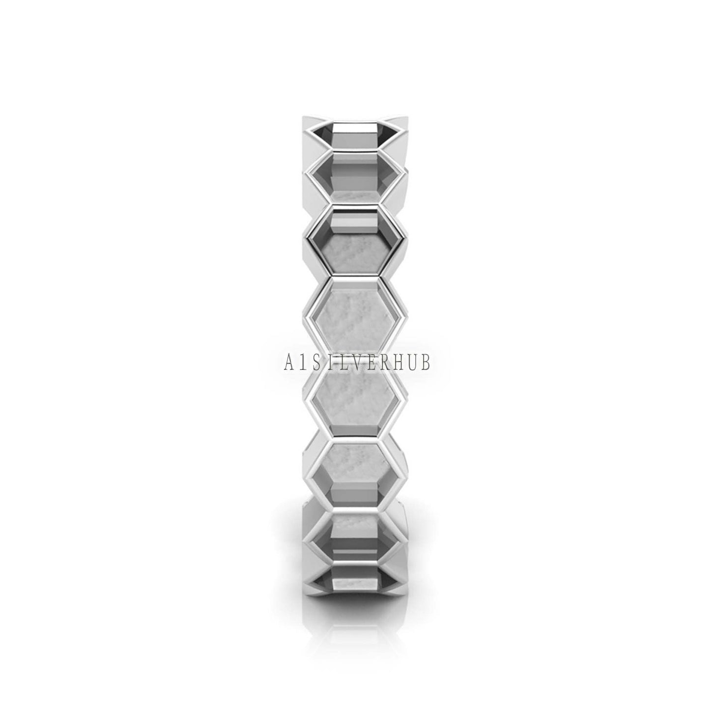 925 Sterling Solid Silver Hexagon Shape 4x4mm Blank Bezel Eternity Ring Setting, Good for Resin & Ashes Work, Keepsake/Breastmilk Ring DIY