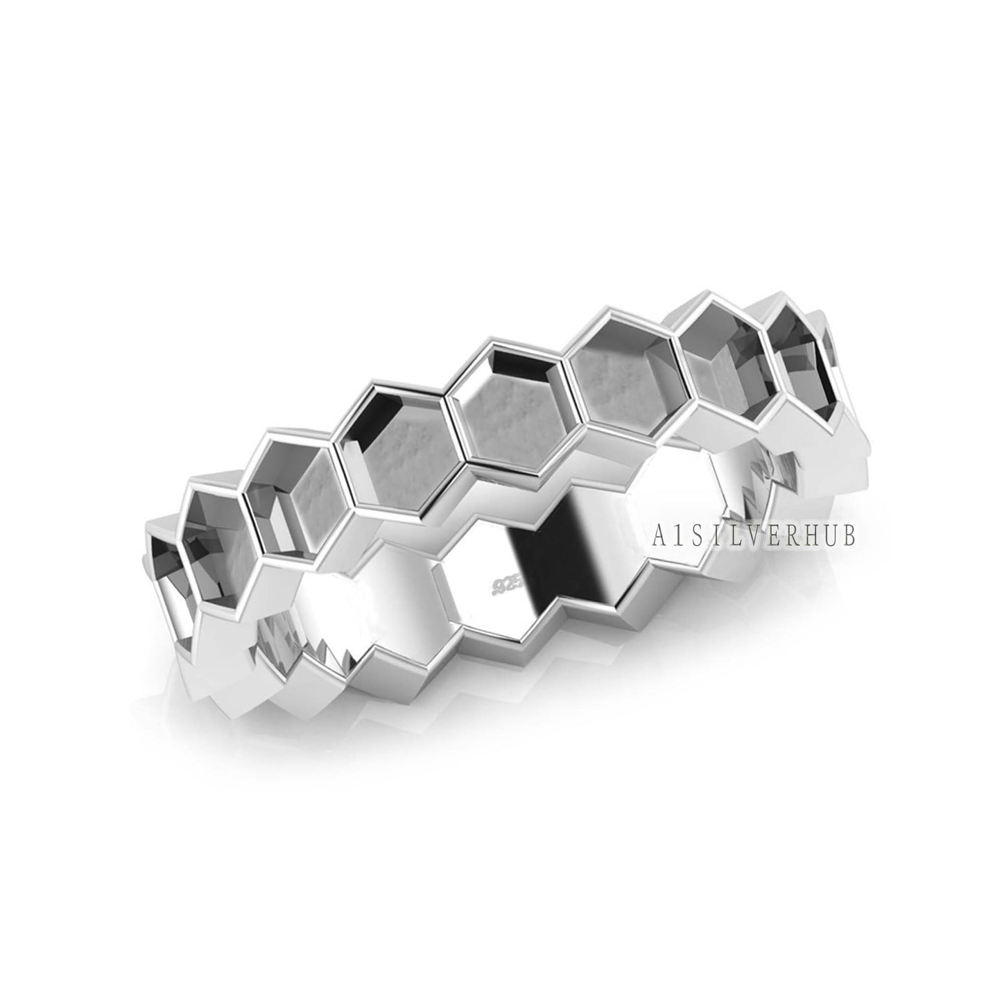 925 Sterling Solid Silver Hexagon Shape 4x4mm Blank Bezel Eternity Ring Setting, Good for Resin & Ashes Work, Keepsake/Breastmilk Ring DIY