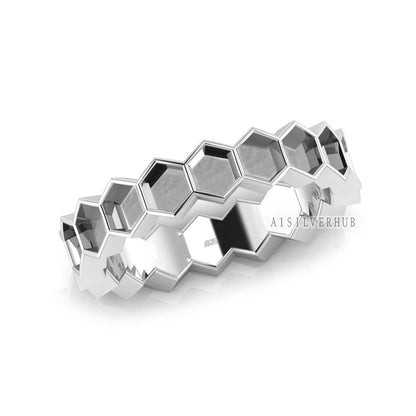 925 Sterling Solid Silver Hexagon Shape 4x4mm Blank Bezel Eternity Ring Setting, Good for Resin & Ashes Work, Keepsake/Breastmilk Ring DIY