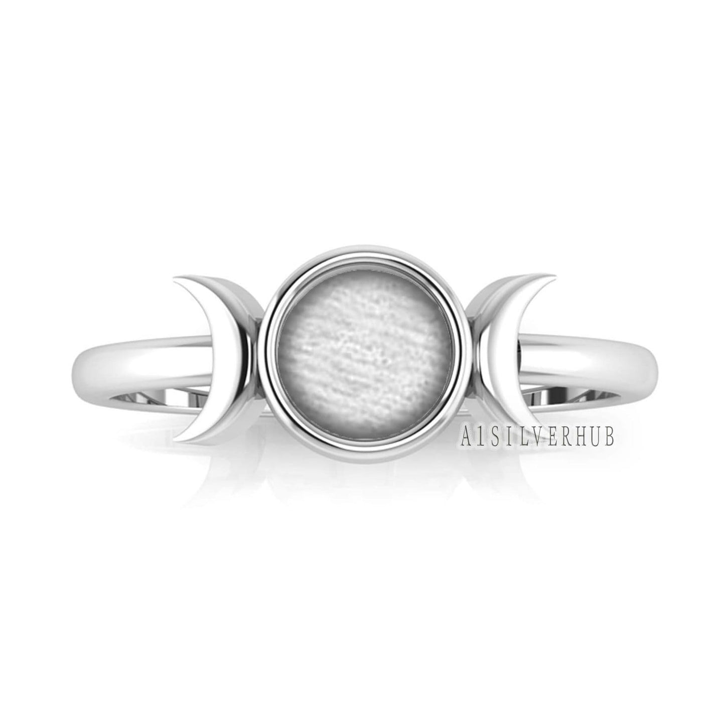 925 Sterling Solid Silver Half Moon with 6mm Round Shape Blank Bezel Ring Setting, Good for Resin & Ashes Work,Keepsake Breastmilk DIY Craft