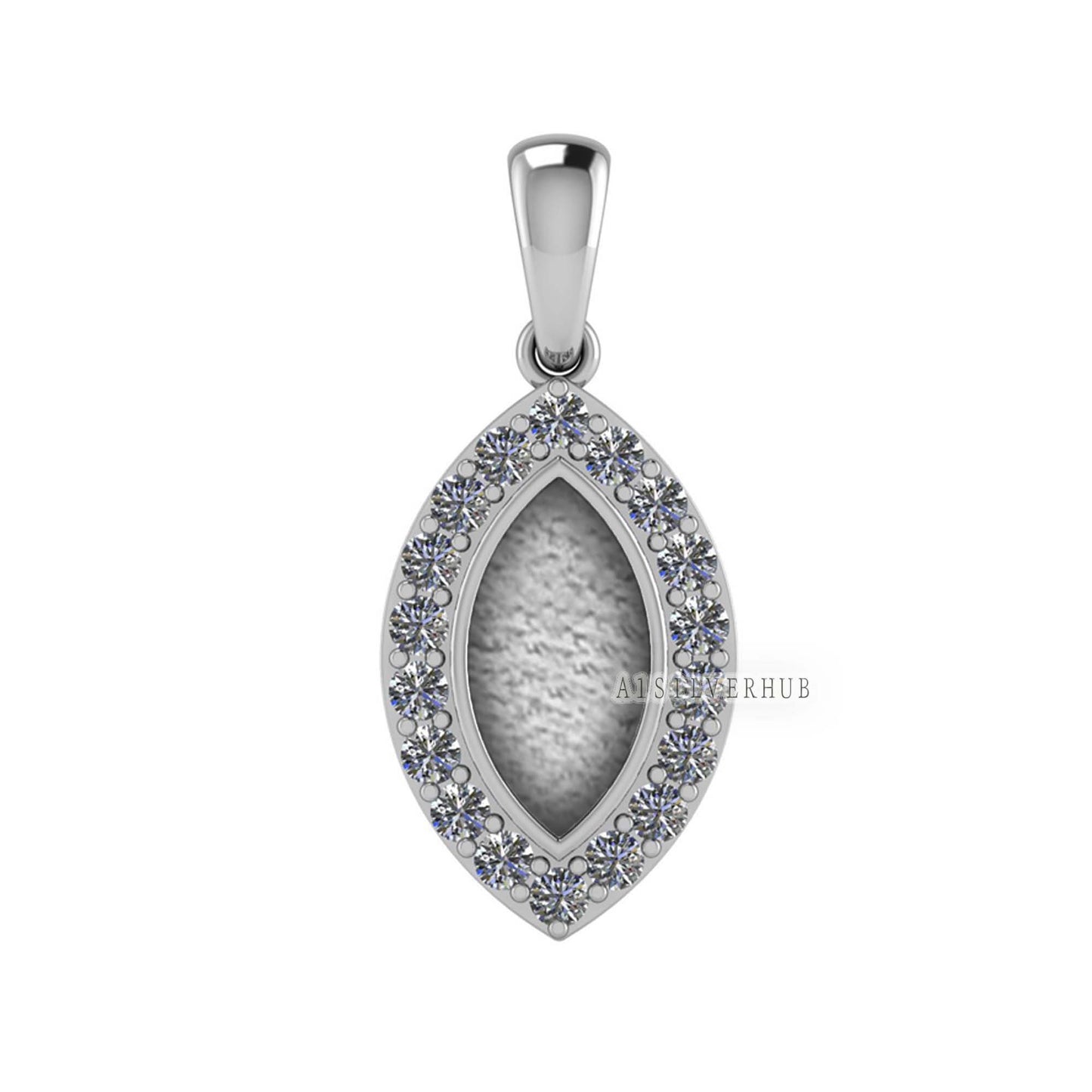 Marquise Shape 6x12mm Blank Bezel Pendant with CZ Setted, 925 Sterling Silver Pendant, Good for Resin & Ashes Work, Keepsake Jewelry Crafts