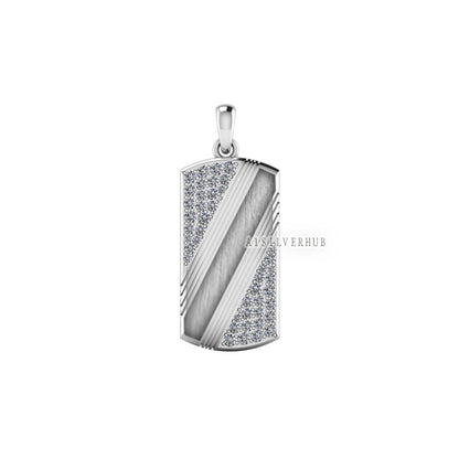 925 Sterling Solid Silver Blank Bezel Channel Men's Pendant with Zircon Setted, Good for Resin & Ashes Work, Keepsake Memorial, Breastmilk