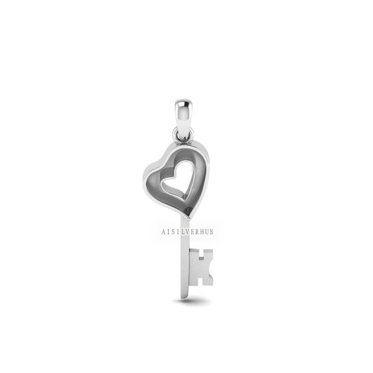 925 Sterling Solid Silver Key Design Memorial Heart Blank Bezel Pendant, Good for Resin & Ashes Work, Keepsake/Breastmilk DIY Crafts. Locket