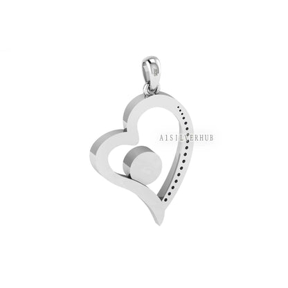 Sweetheart with Zircon Setted 6mm Round Blank Bezel Pendant, 925 Sterling Silver, Good for Stone, Resin & Ashes, Keepsake/Breastmilk Crafts