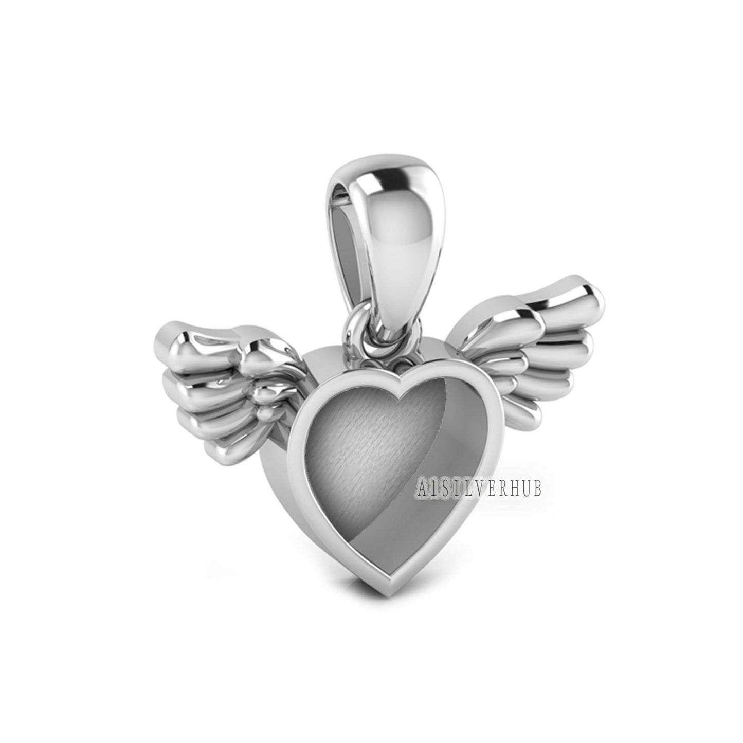 Angel Wings with Heart Shape Blank Bezel Pendant Setting, 925 Sterling Silver, Good for Resin & Ashes Work, Keepsake/Breastmilk DIY, Locket