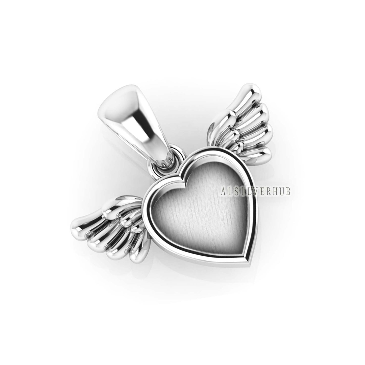 Angel Wings with Heart Shape Blank Bezel Pendant Setting, 925 Sterling Silver, Good for Resin & Ashes Work, Keepsake/Breastmilk DIY, Locket
