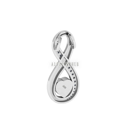 Heart Blank Bezel Pendant with Zircon Setted, 925 Sterling Silver Infinity Pendant, Good for Crushed Opal, Resin & Ashes Work, DIY Crafts