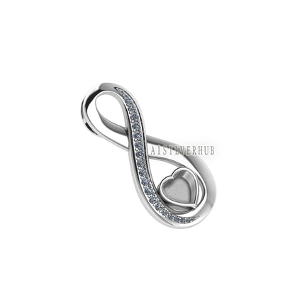 Heart Blank Bezel Pendant with Zircon Setted, 925 Sterling Silver Infinity Pendant, Good for Crushed Opal, Resin & Ashes Work, DIY Crafts