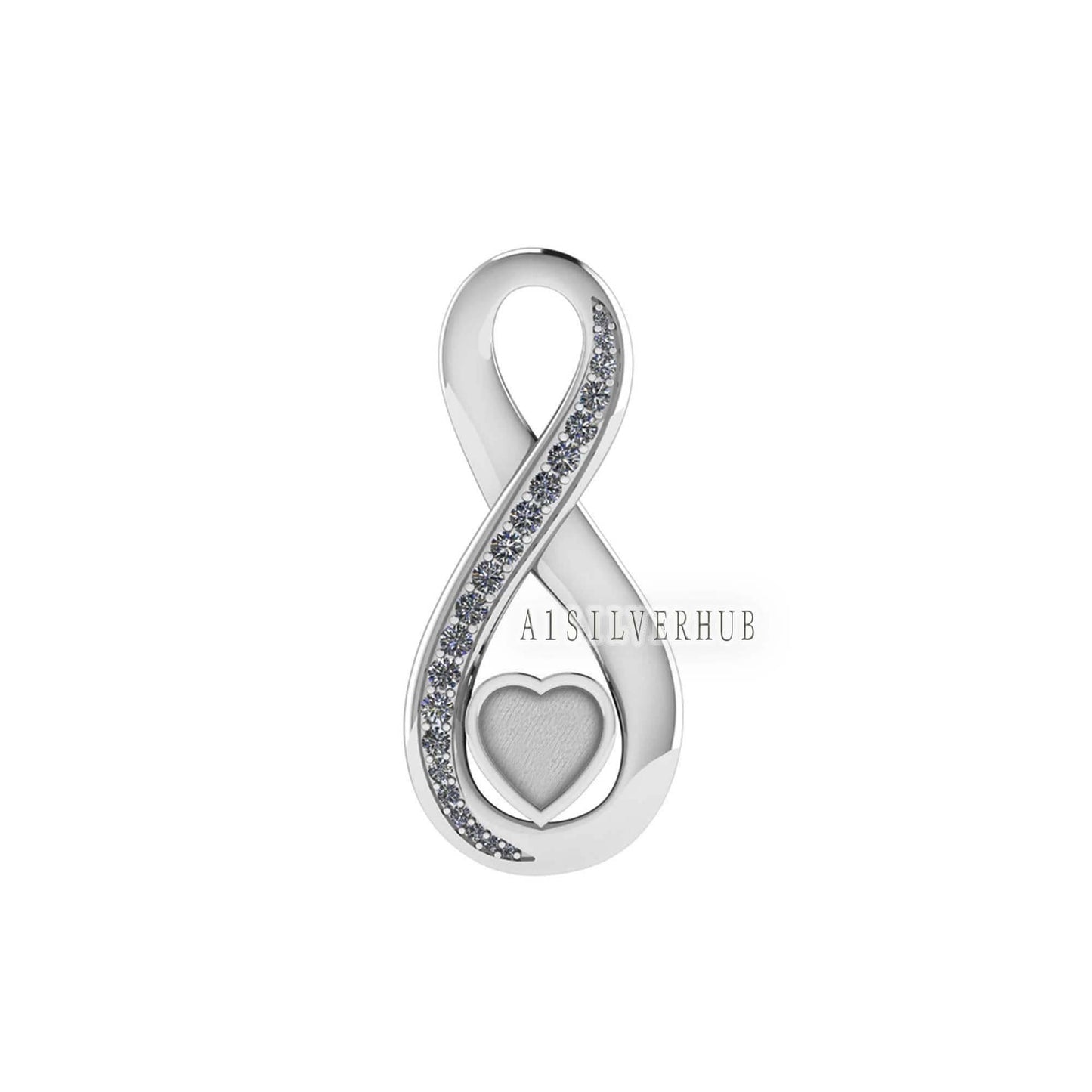 Heart Blank Bezel Pendant with Zircon Setted, 925 Sterling Silver Infinity Pendant, Good for Crushed Opal, Resin & Ashes Work, DIY Crafts