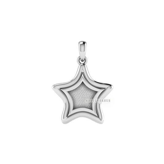 925 Sterling Solid Silver Shining Star DIY Breastmilk/Keepsake Blank Pendant Setting, Good for Resin & Ashes Work, Memorial Jewelry Crafts