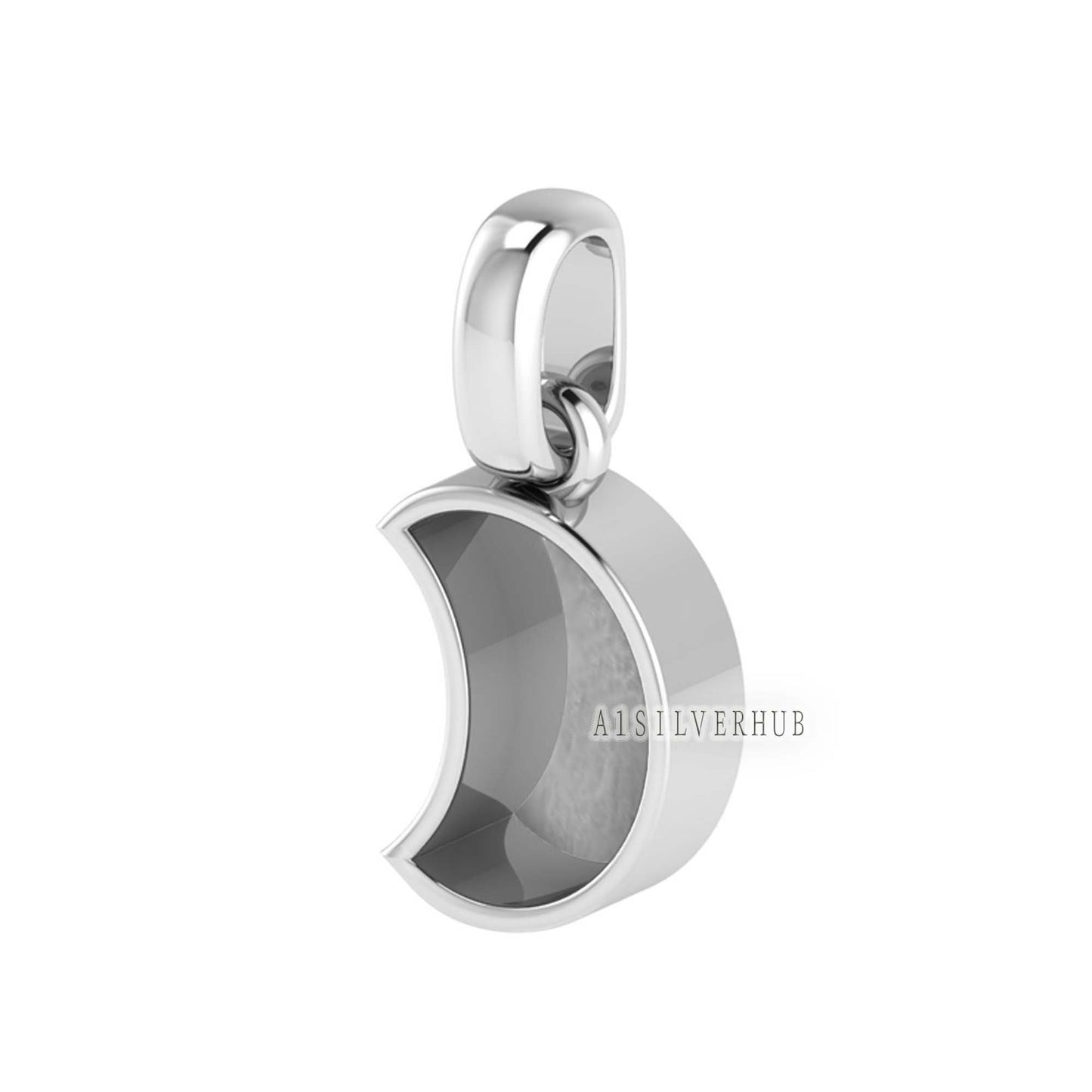 925 Sterling Solid Silver Half Moon Shape DIY Breastmilk/Keepsake Pendant Setting, Good for Resin & Ashes Work, Memorial Locket, DIY Charms